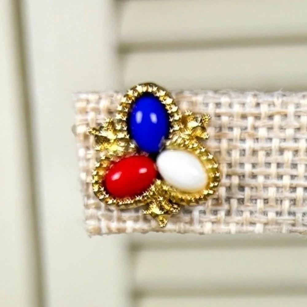 Vintage‎ Sarah Coventry Americana Cabochon Earrings Gold Tone 1970s Post Studs
